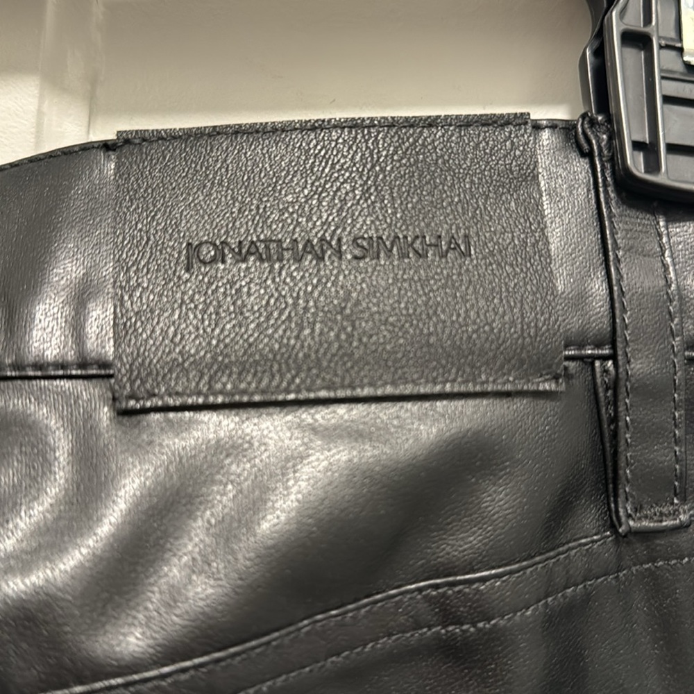 NWT Jonathan Simkhai black faux leather straight leg pants XS small 25